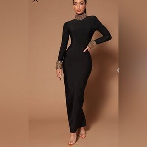 Fashion Nova Black Dress with Gold Details